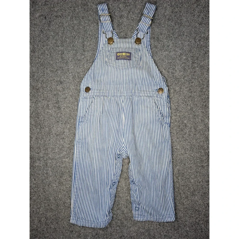 Vintage OshKosh B'Gosh Vestbak Overalls 18 Months Baby Railroad Stripe USA Made